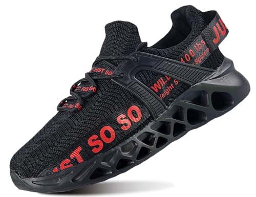 Lockenstab Schnürsenkel Sneaker Atmungsaktiv Stoff Laufschuhe Leichte Turnschuhe Fitness Sportschuhe Blau 36EU(Fz003 Schwarz Rot,47 EU) von Lockenstab