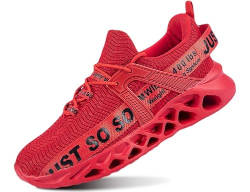 Lockenstab Schnürsenkel Sneaker Atmungsaktiv Stoff Laufschuhe Leichte Turnschuhe Fitness Sportschuhe Blau 36EU(Fz0031 Rot,37 EU) von Lockenstab