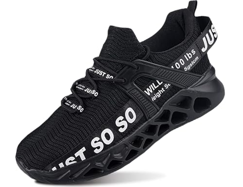 Lockenstab Schnürsenkel Sneaker Atmungsaktiv Stoff Laufschuhe Leichte Turnschuhe Fitness Sportschuhe Blau 36EU(Fz0031 Schwarz Weiß,40 EU) von Lockenstab