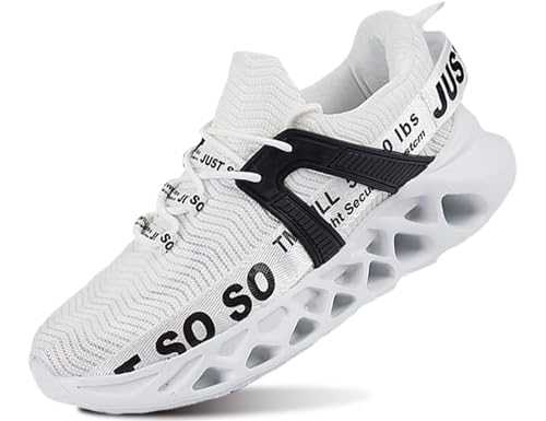 Lockenstab Schnürsenkel Sneaker Atmungsaktiv Stoff Laufschuhe Leichte Turnschuhe Fitness Sportschuhe Blau 36EU(Fz0031 Weiß Schwarz,45 EU) von Lockenstab