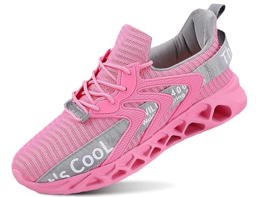 Lockenstab Schnürsenkel Sneaker Atmungsaktiv Stoff Laufschuhe Leichte Turnschuhe Fitness Sportschuhe Blau 36EU(Fz929 Rosa Grau,39 EU) von Lockenstab