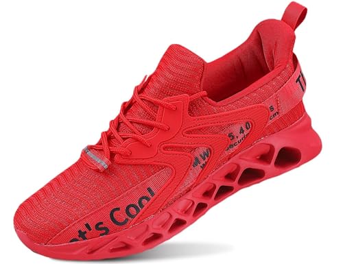 Lockenstab Schnürsenkel Sneaker Atmungsaktiv Stoff Laufschuhe Leichte Turnschuhe Fitness Sportschuhe Blau 36EU(Fz929 Rot,47 EU) von Lockenstab