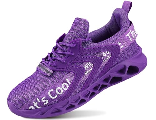 Lockenstab Schnürsenkel Sneaker Atmungsaktiv Stoff Laufschuhe Leichte Turnschuhe Fitness Sportschuhe Blau 36EU(Fz929 Violett,46 EU) von Lockenstab