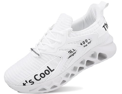 Lockenstab Schnürsenkel Sneaker Atmungsaktiv Stoff Laufschuhe Leichte Turnschuhe Fitness Sportschuhe Blau 36EU(Fz929 Weiß Schwarz,37 EU) von Lockenstab