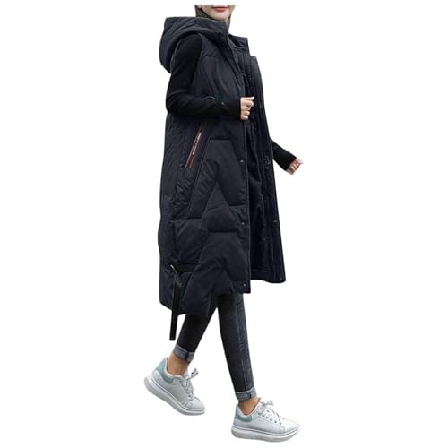 Longweste Damen Mit Kapuze: Warm Steppjacke Leichte Weste Steppmantel Mit Kapuze Reißverschluss(J01-Schwarz,S) von Lockenstab