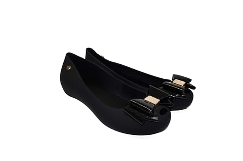 Womens Jelly Ballet Shoes, Bow Details Slip-On Flats, Comfy Ladies Casual Wear Every-Day Closed Toe Ballerina Pumps(Black,3 UK) von Lockenstab
