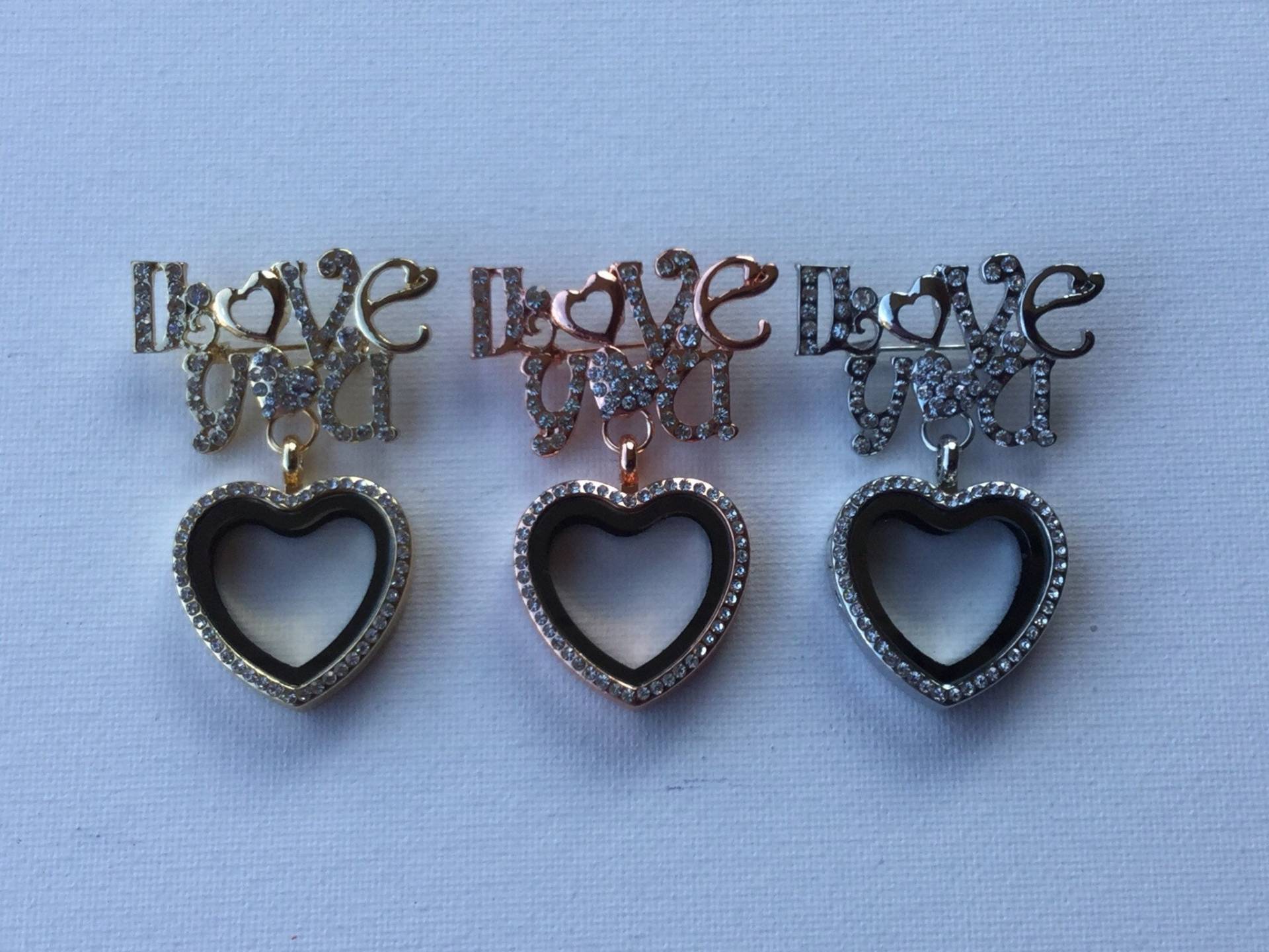 30 Mm Ich Liebe Dich Herz Strass Brosche Pin Schwimmende Medaillon von LocketsByML