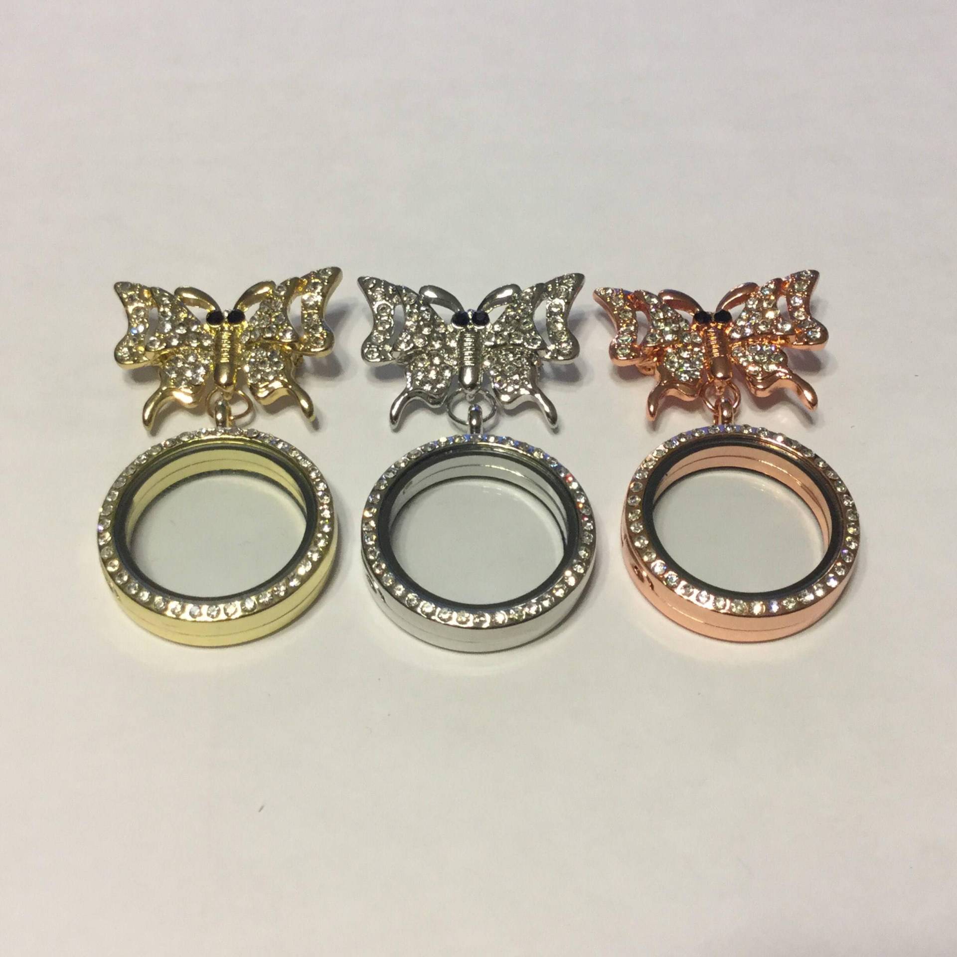 30 Mm Runde Schmetterling Brosche Pin Schwimmende Medaillon Mit Strass von LocketsByML