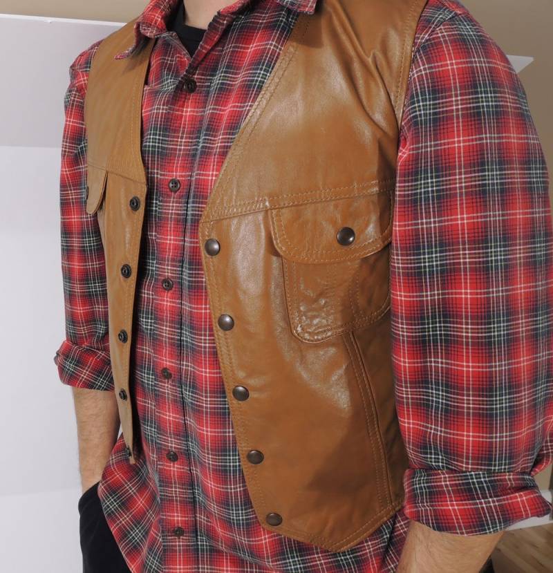 Vintage Mcm Ära Buckboard Leder Hippie Weste Jacke Slim Fit von Lockhead