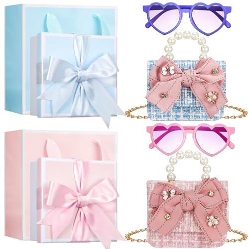 Locmeo Geldbörse für kleine Mädchen Mini Bowknot Crossbody Geldbörse und Handtaschen mit Sonnenbrille Geschenkboxen Set für Mädchen Ostergeschenk, Pink / Blau, Einheitsgröße, Niedlich von Locmeo