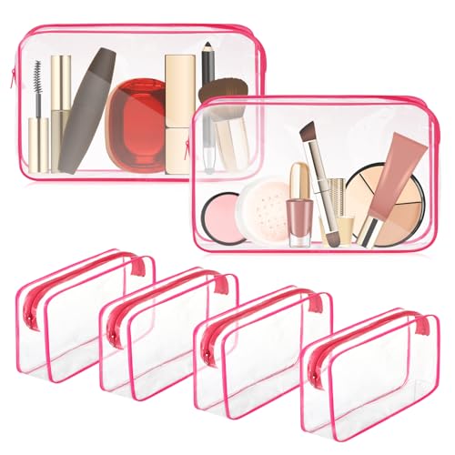 Locmeo 6 Stück transparente Make-up-Tasche klare Kulturbeutel PVC wasserdicht tragbare Make-up Reisetasche transparente Kosmetiktasche mit Reißverschluss für Frauen Männer Flughafen Reisen Urlaub von Locmeo