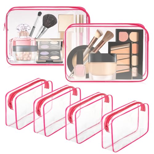 Locmeo 6 Stück transparente Make-up-Tasche klare Kulturbeutel PVC wasserdicht tragbare Make-up Reisetasche transparente Kosmetiktasche mit Reißverschluss für Frauen Männer Flughafen Reisen Urlaub von Locmeo