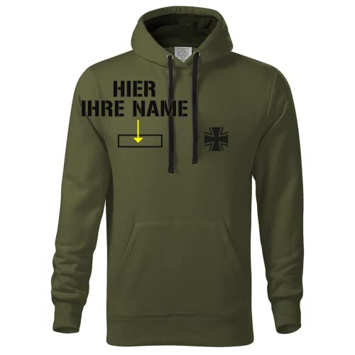 Personalisiertes Herren Bundeswehr Army Kapuzensweatshirt Kapuzenpullover Hoodie L66 (Army Green, M) von Loco Army