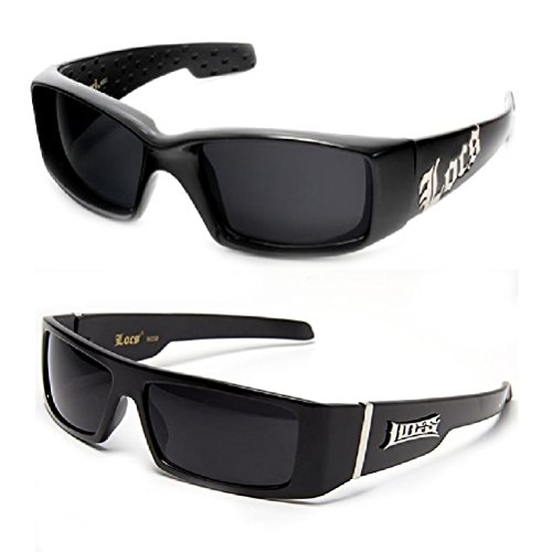 2 Paar Gangster Locs Sonnenbrille – 1 9052 Schwarz & 1 9058 Schwarz, Schwarz, Dim 9052: 5.5w x 1.75h Dim 9058: 5.5w x 1.5h von Locs