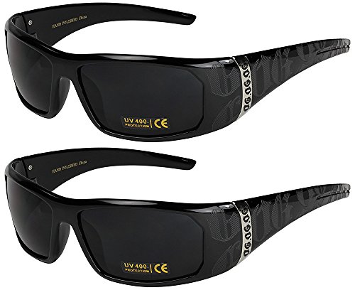 Locs 2er Herren Damen Männer Frauen Unisex Sonnenbrillen Motorradbrille Motorradsonnenbrille Sportbrille Radbrille - 1x OG 2003 schwarz und 1x OG 2003 schwarz - Modell 01 + 01 - von Locs