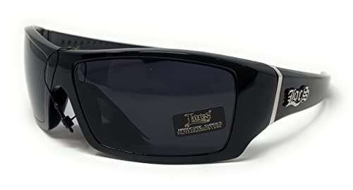 Locs Rechteckige Herren-Sonnenbrille, Hardcore, schwarz, 63 mm (Cursive Logo), Schwarz mit Kursiv-Logo, 63mm von Locs