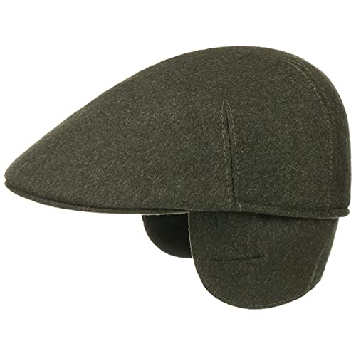 Lodenhut Manufaktur Flatcap mit Ohrenklappen Schirmmütze Schiebermütze Wintercap Wollcap (57 cm - Oliv) von Lodenhut Manufaktur