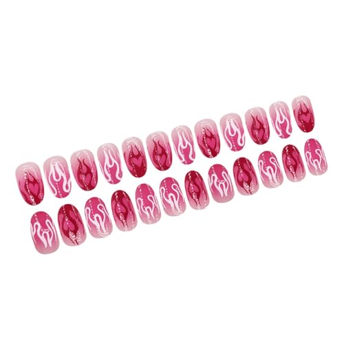 Lodoot Künstliche Nägel zum Aufdrücken mit Herz-Flammen-Design, Acryl, für Damen und Mädchen, einfach anzubringen und zu entfernen, Farbverlauf, passende Flamme im Stil, 24 Stück von Lodoot