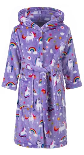 Lodunsyr Einhorn Bademantel Kinder mit Kapuze für Jungen Mädchen Bademäntel Morgenmantel kuschelig warmen und weichen Pyjamas Kleinkind Coral Fleece Hoodie Roben 4-5 Jahre von Lodunsyr