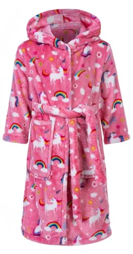 Lodunsyr Einhorn Bademantel Kinder mit Kapuze für Jungen Mädchen Bademäntel Morgenmantel kuschelig warmen und weichen Pyjamas Kleinkind Coral Fleece Hoodie Roben 4-5 Jahre von Lodunsyr