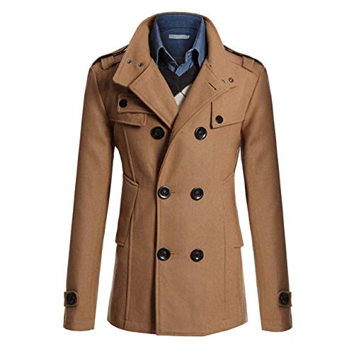Loeay Herren Casual Windbreaker Long Trench Jacket Herbst Winter Dick Einfarbig Mantel Herren Zweireiher Slim Fit Oberbekleidung Mantel Khaki L von Loeay