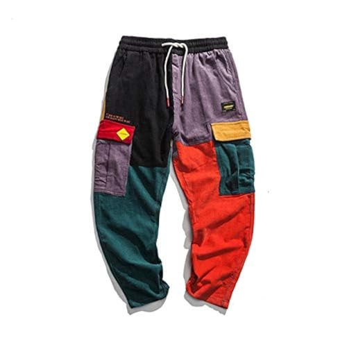 Loeay Herren Causal Pants Hip Hop Streetwear Color Block Jogger Hose Cordhose Elastic Waist Harem Patchwork Pant, siehe abbildung, 27-32 von Loeay