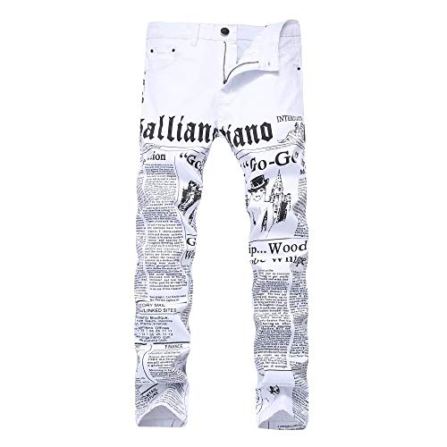 Loeay Herren Flut Persönlichkeit Weiß Brief Druck Jeans Jugend Stretch Kleine gerade Hosen Nachtclub Blume Hip Hop Rock Pants von Loeay