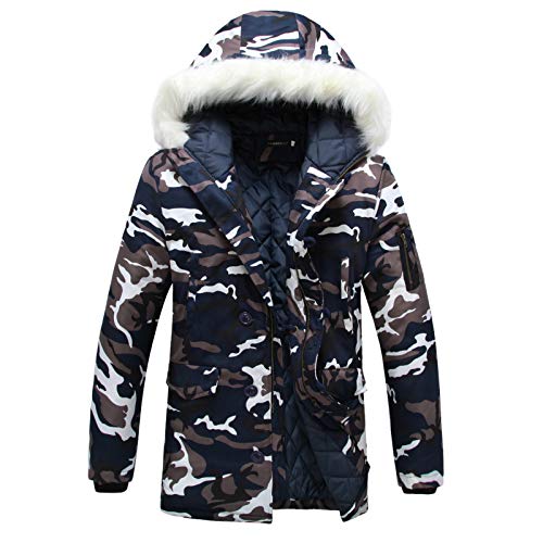 Loeay Herren Freizeitjacke Plus Size Winter Dick Camouflage Jacke Herren Parka Mantel Herren Kapuze Parkas Jacke Militär Armee Mantel Navy Camo 3XL von Loeay