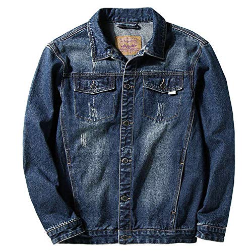 Loeay Herren Jeansjacken Frühling Herbst Baumwolle Jeans Mäntel Einfarbig Lässig Cowboy Windbreaker Neu Lose Oberbekleidung Plus Size blau 5XL von Loeay