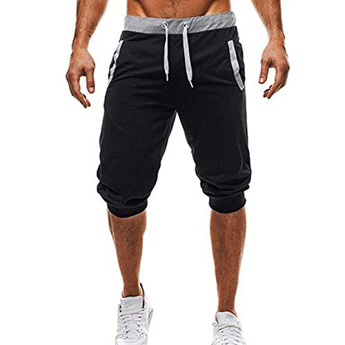 Loeay Herren Jogginghose Bequeme Five Point Hose Knielange Freizeithose Trainingshose Slim Fit Fitnesshose Herren Capris schwarz L von Loeay