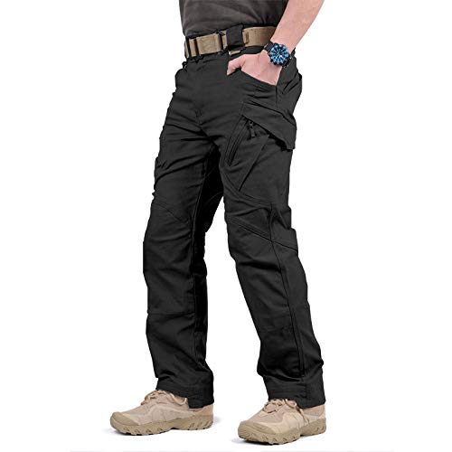 Loeay Herren Kampfhose City Military Tactical Cargo Pants Swat Army Hose Lässige Multi Pockets Stretch Outdoor Wanderhose Schwarz XXXL von Loeay
