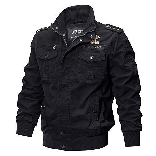 Loeay Herren Militärische Taktische Jacke Herbst Baumwolle Männlich Lässig Luftwaffe Fliegerjacken Plus Größe 6XL Bombermäntel Vintage Outwear Schwarz XXXL von Loeay