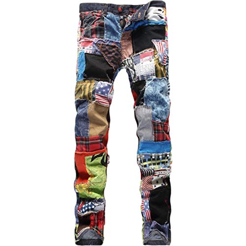 Loeay Herren Retro Ripped Biker Jeans Hose Gold Silber Jeans Denim Hose Slim Fit Straight Washed Lange Motorradhose Gold 33 von Loeay