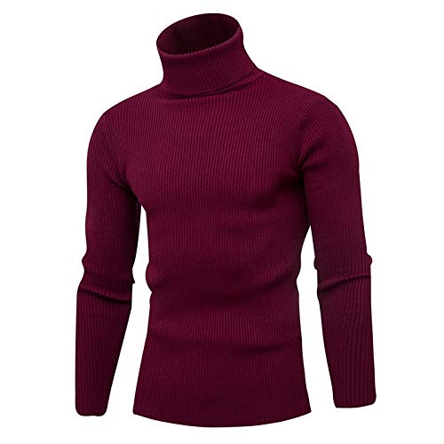 Loeay Herren Winter Pullover Einfarbig Stehkragen Dicker Warmer Pullover Rollkragen Marke Casual Slim Fit Pullover Strickwaren Outdoor Top weinrot M von Loeay