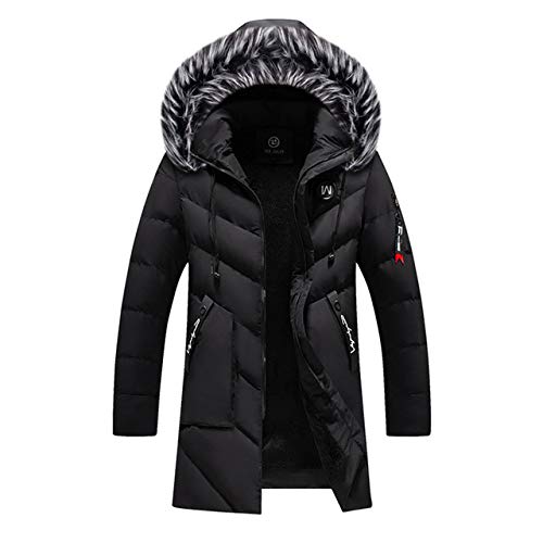 Loeay Herren Winter Warme Dick gepolsterte Jacke Langer Dicker Mantel Warme Kapuzenjacke Mantel Herren Outdoor Kapuzenjacke HQ918 Schwarz M von Loeay