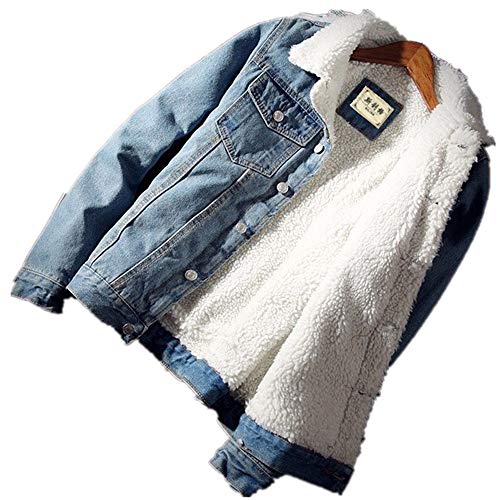 Loeay Männer Jacke Und Trendy Warme Dicke Jeansjacke 2019 Wintermode Herren Jean Jacke Outwear Männlichen Cowboy Plus Größe 6XL Hellblau 5XL von Loeay