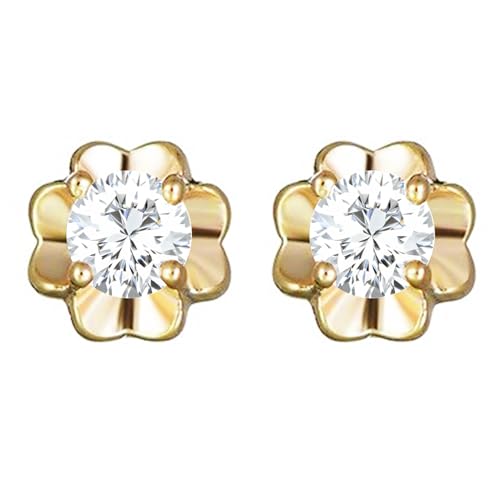 LÖB 750er (18 Karat) Gold vergoldet Ohrringe Ohrstecker Blume Zirkonia weiß, Blüten Blumenohrringe Stecker Klein Glitzer Stein in Diamant Form von Löb