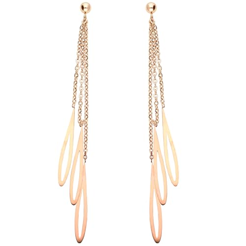 LÖB 750er (18 Karat) Roségold Vergoldet Edelstahl Ohrringe Kette Tropfen Anhänger XXL, Damen Ohrstecker Tropfenform Minimalistisch Modern Geometrisch Lang von Löb