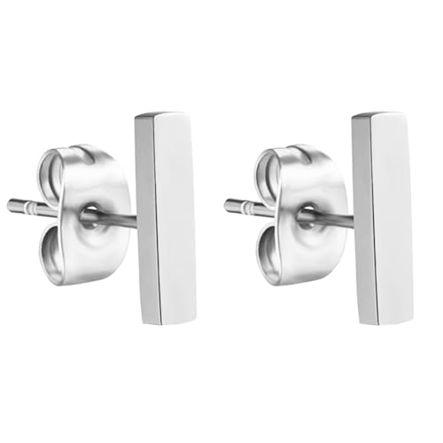 LÖB 750er (18 Karat) Weißgold vergoldet Edelstahl Ohrringe Stab Linie Silber 10mm, Damen Ohrstecker Minimalistisch Geometrisch Modern Kurz Klein Stäbe von Löb