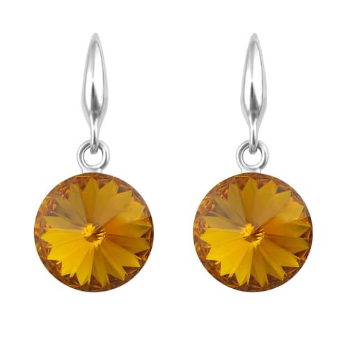 LÖB 750er (18 Karat) Weißgold vergoldet Ohrringe Hängend Kristall Stein Silber Gelb Gold Bernstein, Damen Ohrhänger Kurz Rosa Glitzer Kreis Anhänger Elegant Dezent von Löb