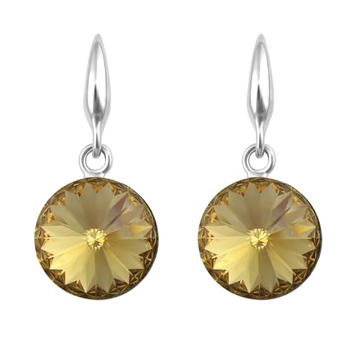 LÖB 750er (18 Karat) Weißgold vergoldet Ohrringe Hängend Kristall Stein Silber Gold, Damen Ohrhänger Kurz Glitzer Kreis Anhänger Elegant Dezent von Löb