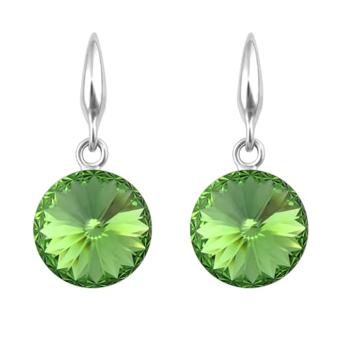 LÖB 750er (18 Karat) Weißgold vergoldet Ohrringe Hängend Kristall Stein Silber Grün, Damen Ohrhänger Kurz Peridot Glitzer Kreis Anhänger Elegant Dezent von Löb
