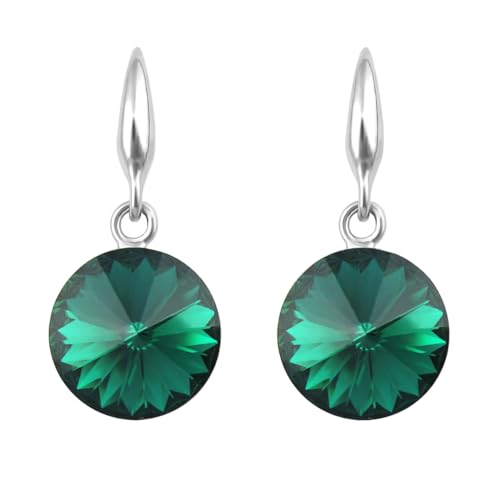 LÖB 750er (18 Karat) Weißgold vergoldet Ohrringe Hängend Kristall Stein Silber Grün, Damen Ohrhänger Kurz Smaragdgrün Glitzer Kreis Anhänger von Löb