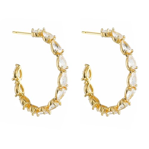 LÖB 750er Gold Vergoldet Creolen Tropfen Zirkonia Halbrund Ohrringe Hängend, Damen 18 Karat Ohrstecker Ring Glitzer Steine Modern Elegant Brautschmuck von Löb