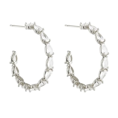 LÖB 750er Weißgold Vergoldet Creolen Tropfen Zirkonia Halbrund Ohrringe Hängend silber weiß, Damen 18 Karat Ohrstecker Ring Glitzer Steine Modern Elegant Brautschmuck von Löb