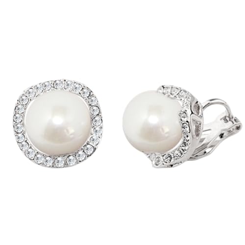 LÖB 750er Weißgold Vergoldet Ohrclips Perlen Ohrringe Zirkonia Clips Silber Weiß, 18 Karat Damen Perlenohrringe Ohne Ohrloch Rund Brautschmuck von Löb