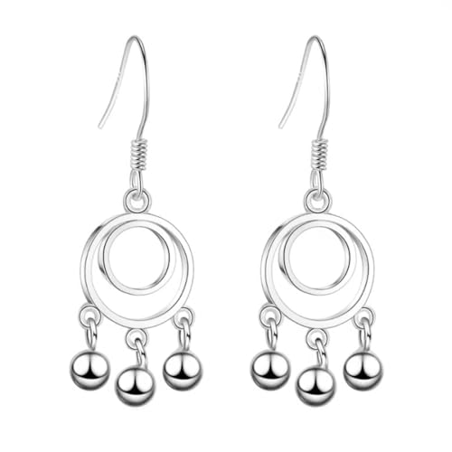 LÖB 750er Weißgold Vergoldet Ohrringe Hängend Traumfänger Kugel Anhänger, Damen Dreamcatcher Boho Vintage Silber Ringe Kreise Ohrhänger Minimalistisch von Löb