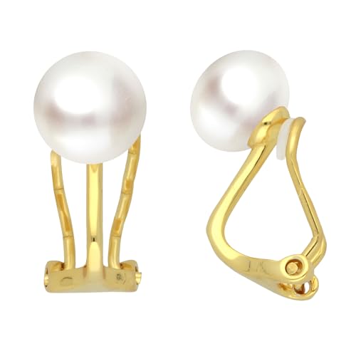 LÖB 925 Silber Ohrclips Zuchtperlen Echte Perlen Ohrringe Clips Gold Vergoldet, Damen Tropfen Perlenohrringe Weiß Rund ohne Ohrlöcher Löcher Süßwasserperlen Brautschmuck von Löb