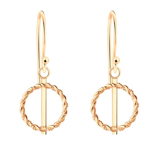 LÖB 925 Silber Ohrhänger Kreis geflochten Anhänger 585 Roségold vergoldet, Damen Ohrringe Hängend Ring Modern Minimalistisch Ringanhänger Geometrisch Schmuck von Löb