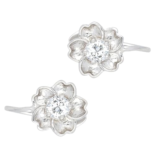 LÖB 925 Silber Ohrklemme Ear Cuff Blumen Zirkonia Fake Piercing Ring Hoop, Damen Ohrmanschetten Ohrringe Glitzer Strass Ear Climber Modern Ohr Stein von Löb